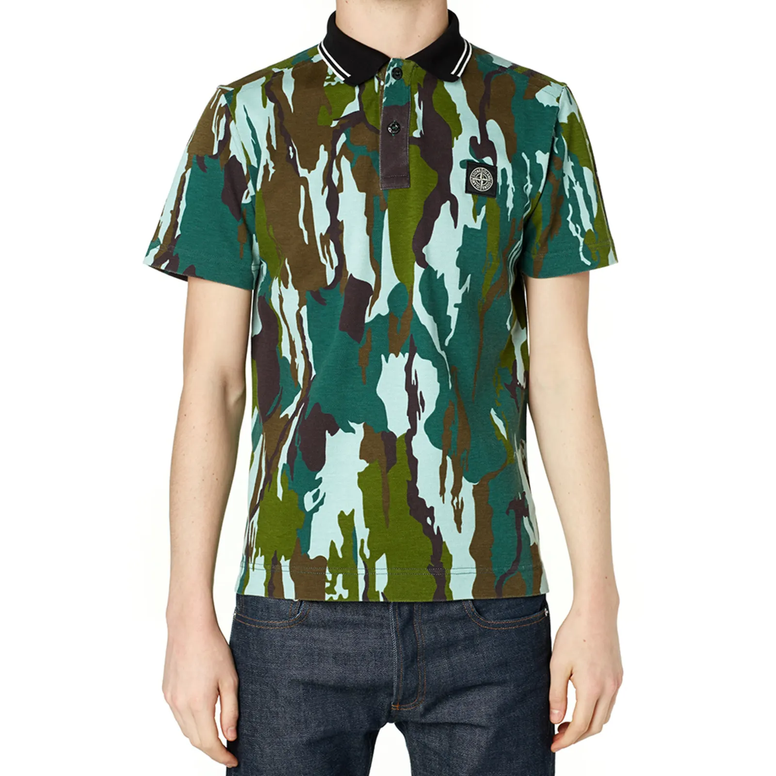 Stone Island Garment Dyed Camouflage Pique Polo